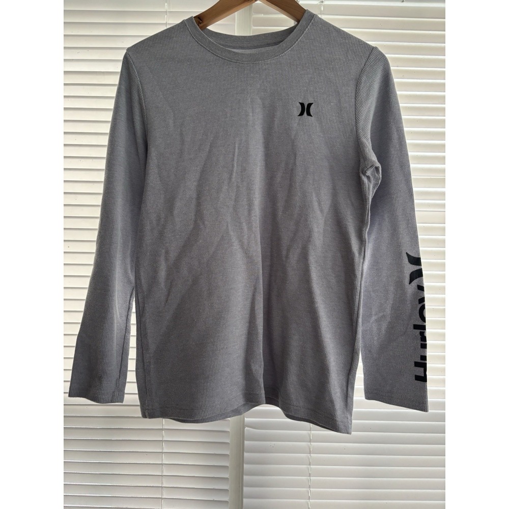Hurley Boy's Youth Xl (18/20) Waffle Knit Long Sleeve Thermal T Shirt Blue/Gray